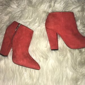 Red Zara Suede Ankle Boots